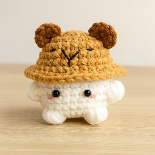 Crochet Mushroom Character Pattern: Frog, Capybara, Bear, Pig Hats (PDF)