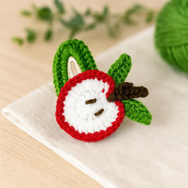 Crochet Apple Hair Clip Pattern PDF : Fruit Hair Accessory Tutorial