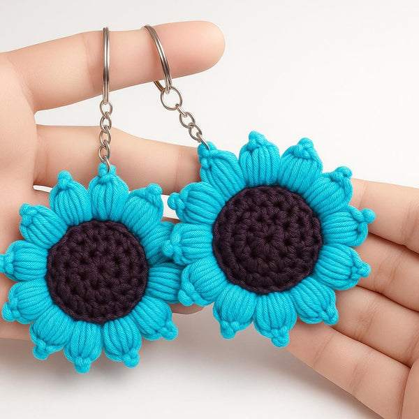 Crochet Sunflower Keychain Pattern – Puff Petal Flower Keyring (PDF Pattern)