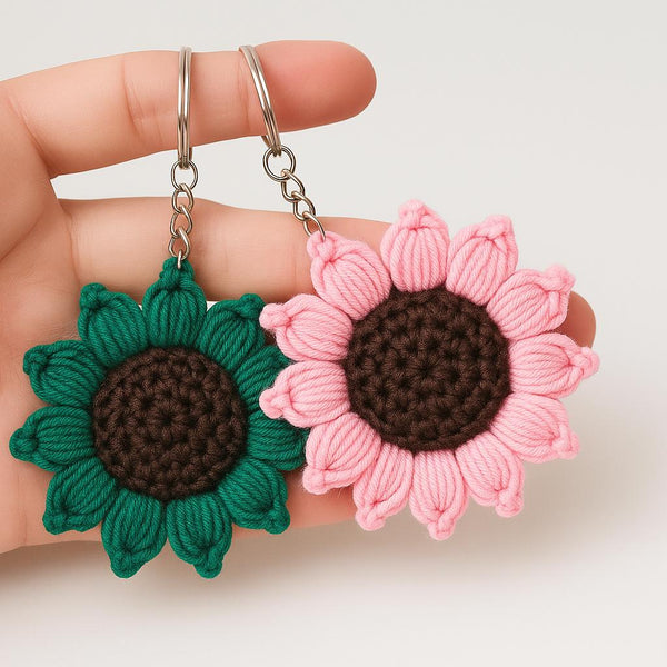 Crochet Sunflower Keychain Pattern – Puff Petal Flower Keyring (PDF Pattern)