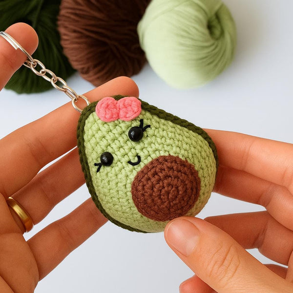 Crochet Avocado Keychain PDF Pattern: Amigurumi Kawaii Bag Charm