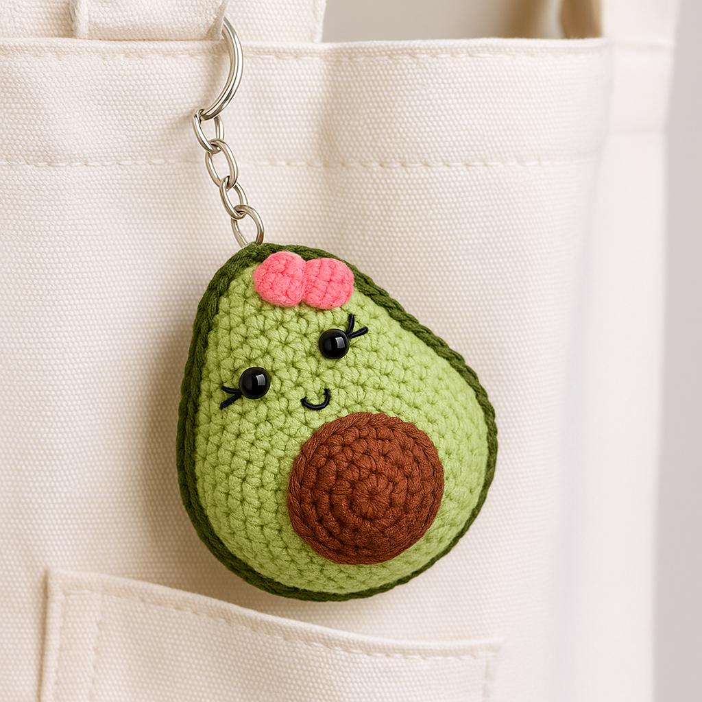 Crochet Avocado Keychain PDF Pattern: Amigurumi Kawaii Bag Charm