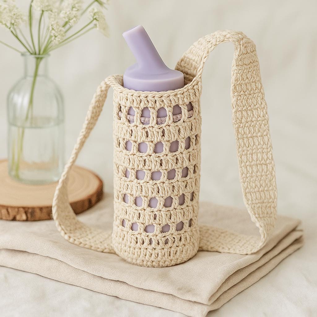 Crochet Mesh Water Bottle Bag Pattern – Beginner-Friendly PDF Tutorial