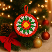 Round Christmas Motif Ornament Crochet PDF Pattern : No Abbreviations, Beginner