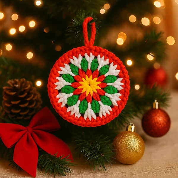 Round Christmas Motif Ornament Crochet PDF Pattern : No Abbreviations, Beginner