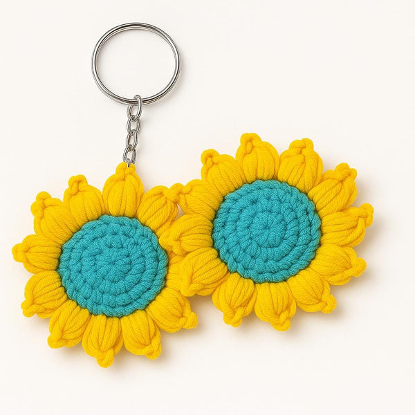 Crochet Sunflower Keychain Pattern – Puff Petal Flower Keyring (PDF Pattern)