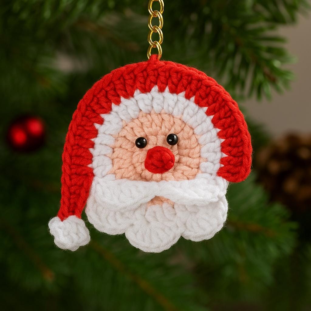 Crochet Santa Keychain PDF Pattern : Ornament, Fast & Beginner-Friendly