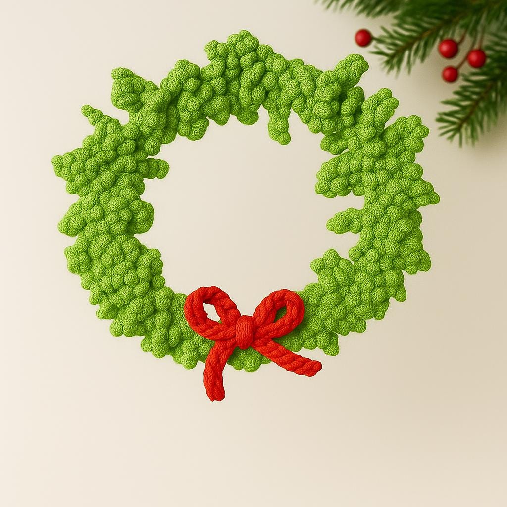 Christmas Curly-Branch Wreath Crochet PDF Pattern : Hoop Ornament,