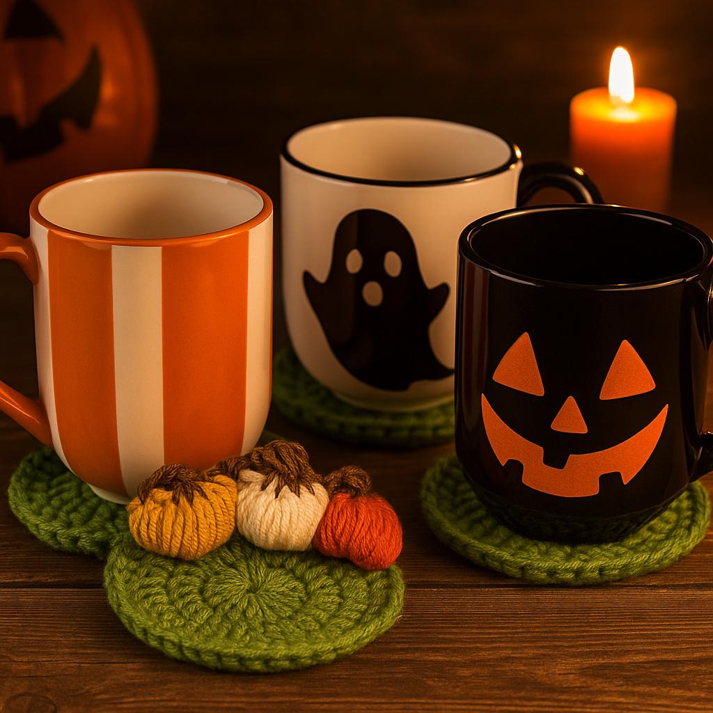 Pumpkin Coaster PDF : Three-Pumpkin Puff Design, Beginner-Friendly Crochet Pattern