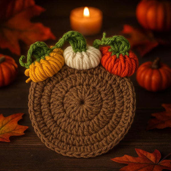 Pumpkin Coaster PDF : Three-Pumpkin Puff Design, Beginner-Friendly Crochet Pattern