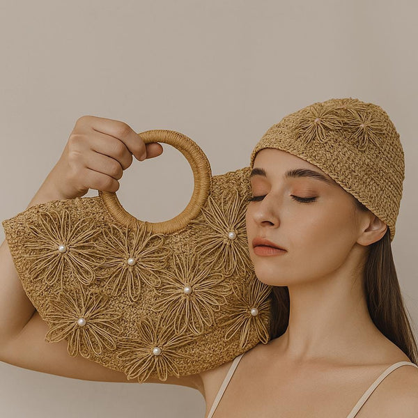 Paper Yarn Flower Handbag Crochet PDF Pattern : Covered Handles, Loom Flowers