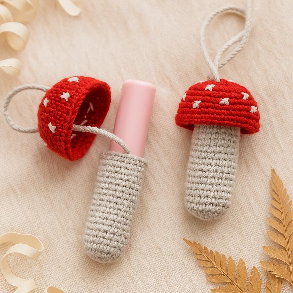 Mushroom Lip Balm Case PDF : Sliding Cap, Bag Cord, Beginner–Intermediate