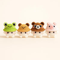 Crochet Mushroom Character Pattern: Frog, Capybara, Bear, Pig Hats (PDF)