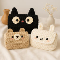 Crochet Animal Pouch Pattern: Bear, Cat, Bunny (PDF Tutorial)