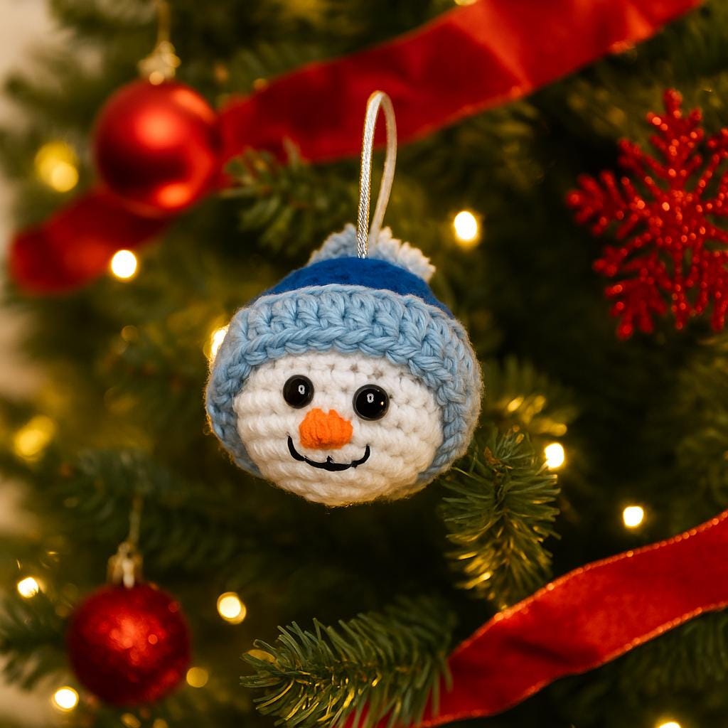 Christmas Snowman Bauble Crochet PDF Pattern : Removable Hat, Fast & Beginner