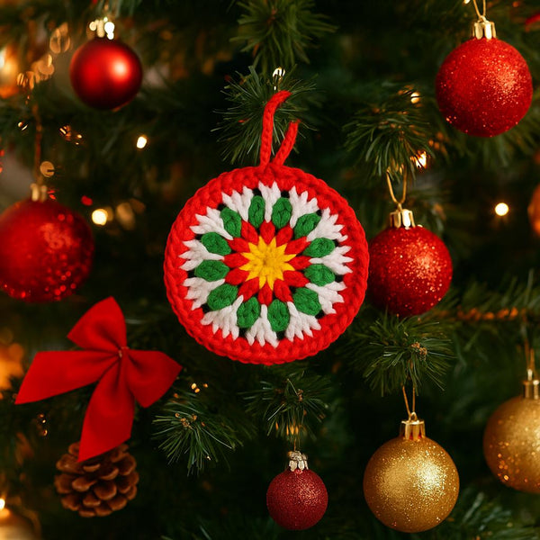 Round Christmas Motif Ornament Crochet PDF Pattern : No Abbreviations, Beginner