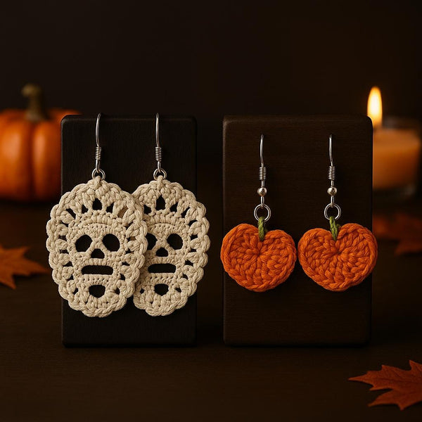 Halloween Earrings Crochet Pattern Bundle | Skull & Mini Pumpkin PDF | Beginner,  | Instant Download