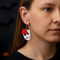 Mini  Skull Earrings Crochet Pattern PDF : Flower Accent, Halloween