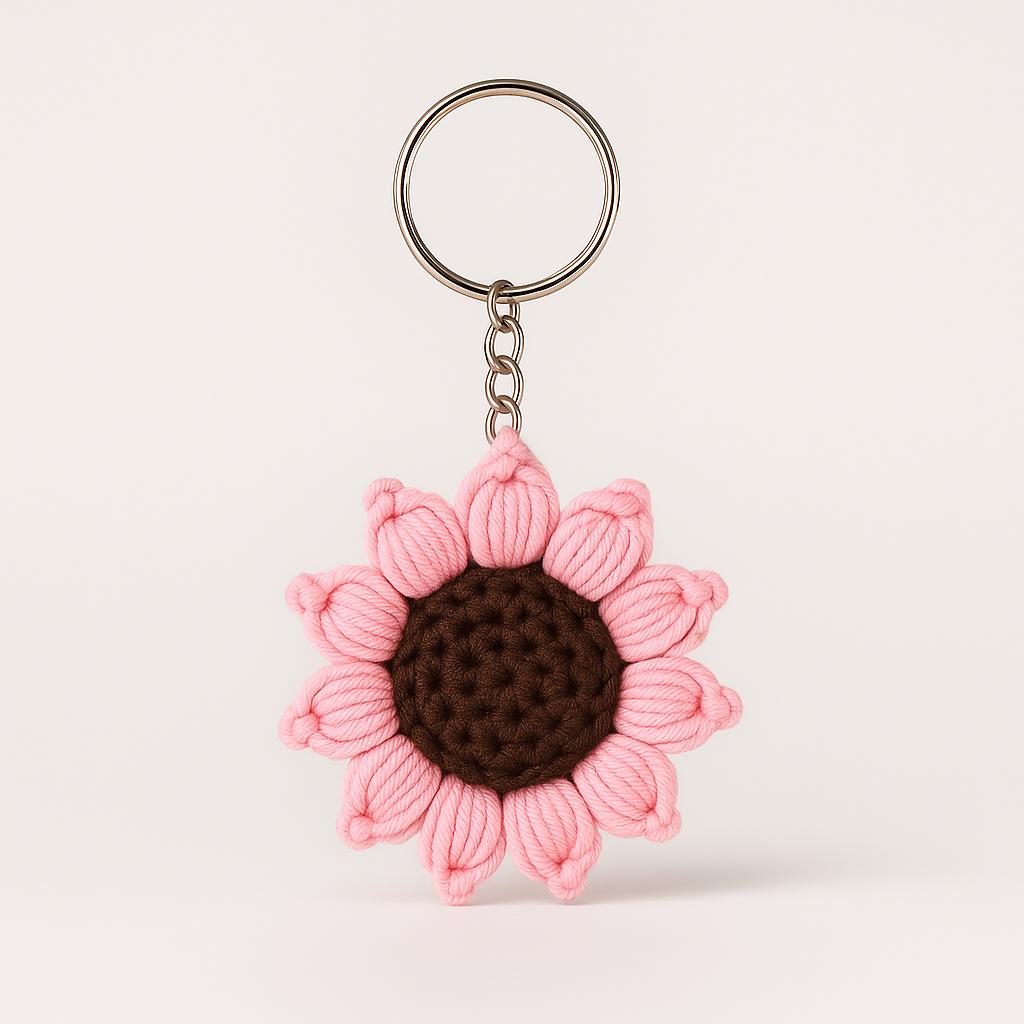 Crochet Sunflower Keychain Pattern – Puff Petal Flower Keyring (PDF Pattern)