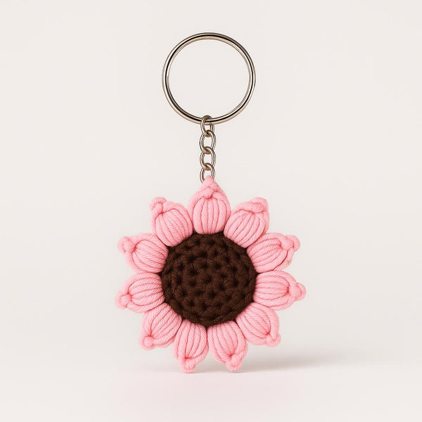 Crochet Sunflower Keychain Pattern – Puff Petal Flower Keyring (PDF Pattern)