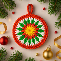 Round Christmas Motif Ornament Crochet PDF Pattern : No Abbreviations, Beginner
