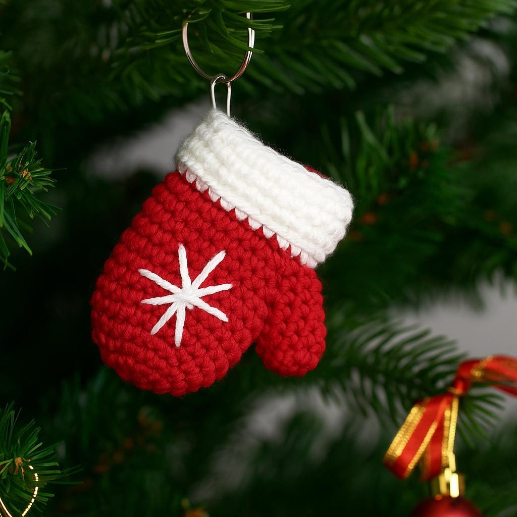 Mini Mitten Keychain & Ornament Crochet PDF Pattern : Christmas ornament