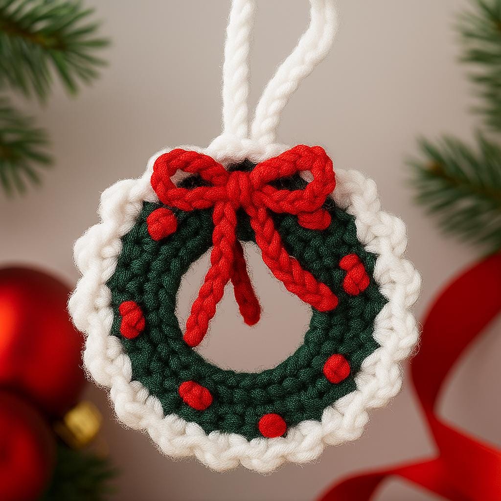Christmas Mini Wreath / Candy Cane Crochet PDF Pattern: Fast/