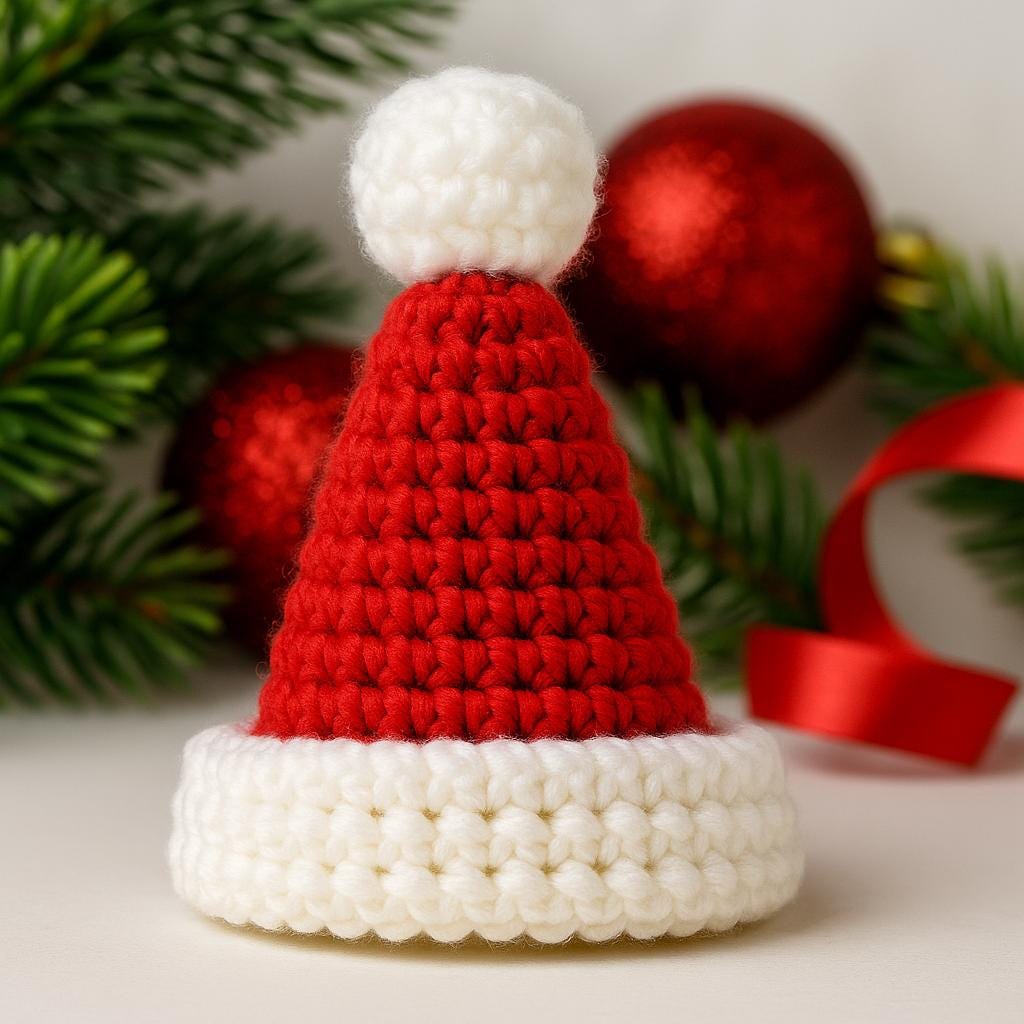 Christmas Santa Hat Keychain Crochet PDF Pattern : No Abbreviations, Beginner Friendly