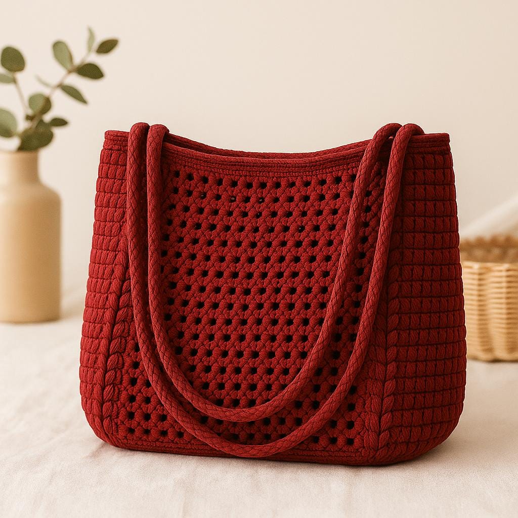 Crochet Mesh Tote Bag Pattern – PDF Tutorial, Market Bag