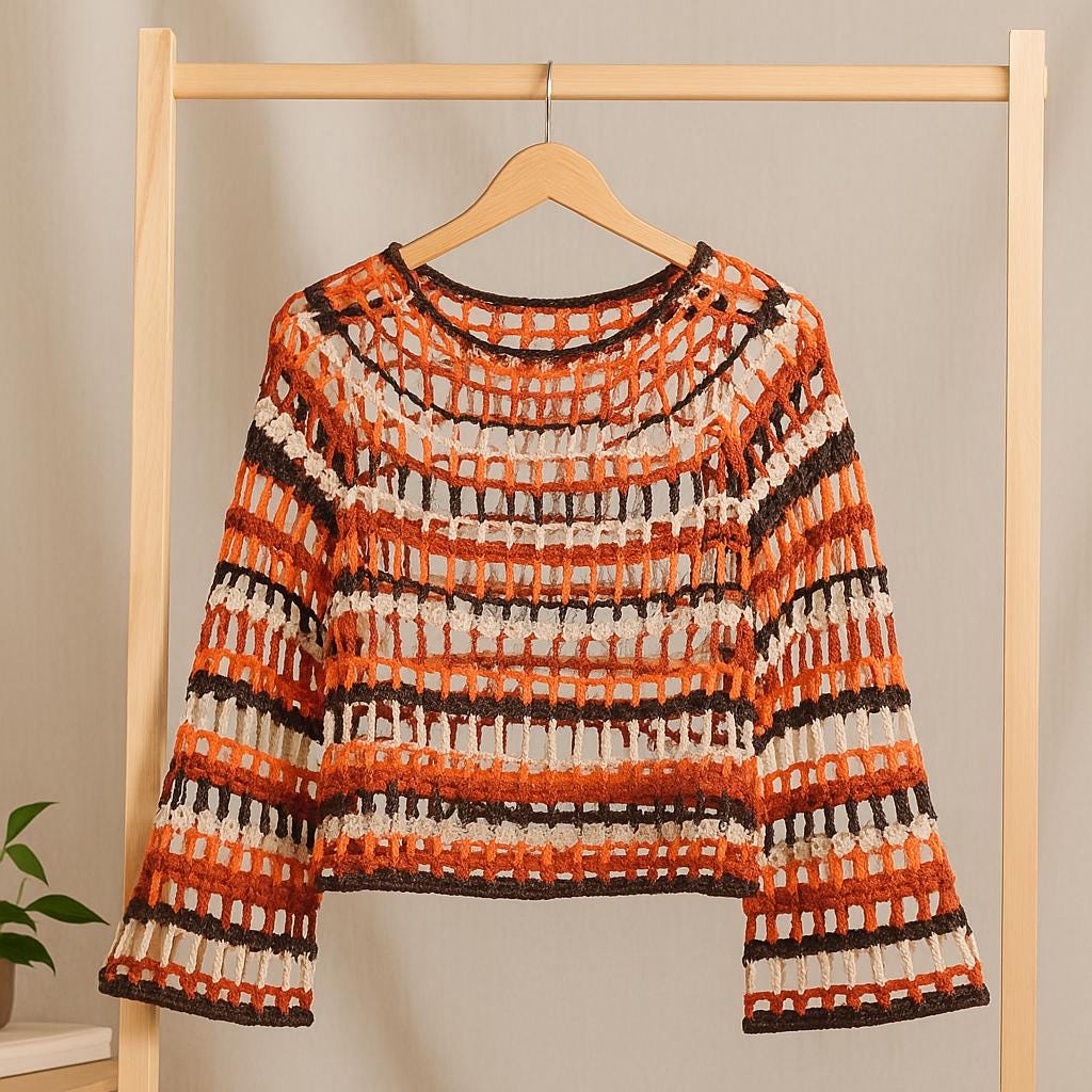 Crochet Mesh Top Pattern – Beginner Friendly Fall Pullover (PDF)