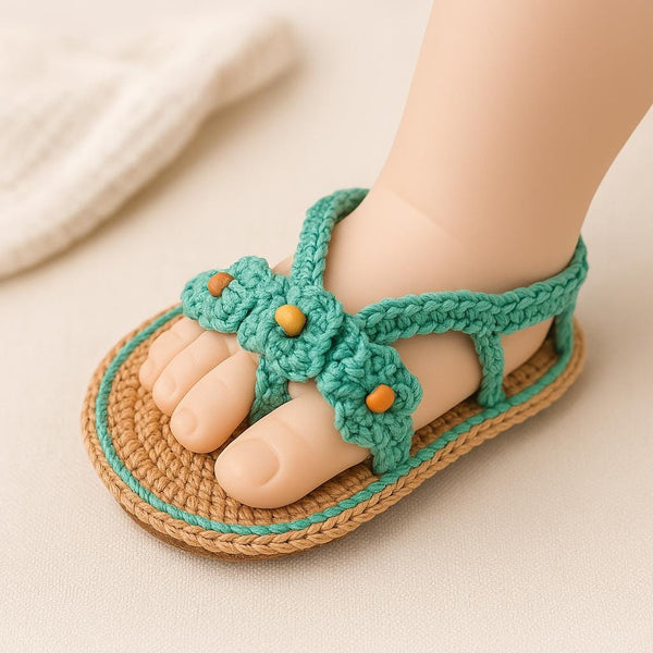 Baby Crochet Sandals Pattern: Double Sole, Beaded Flower (PDF)
