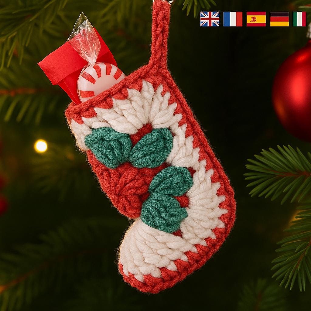 Crochet Mini Granny Square Christmas Stocking Ornament PDF Pattern - Beginner