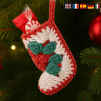 Crochet Mini Granny Square Christmas Stocking Ornament PDF Pattern - Beginner