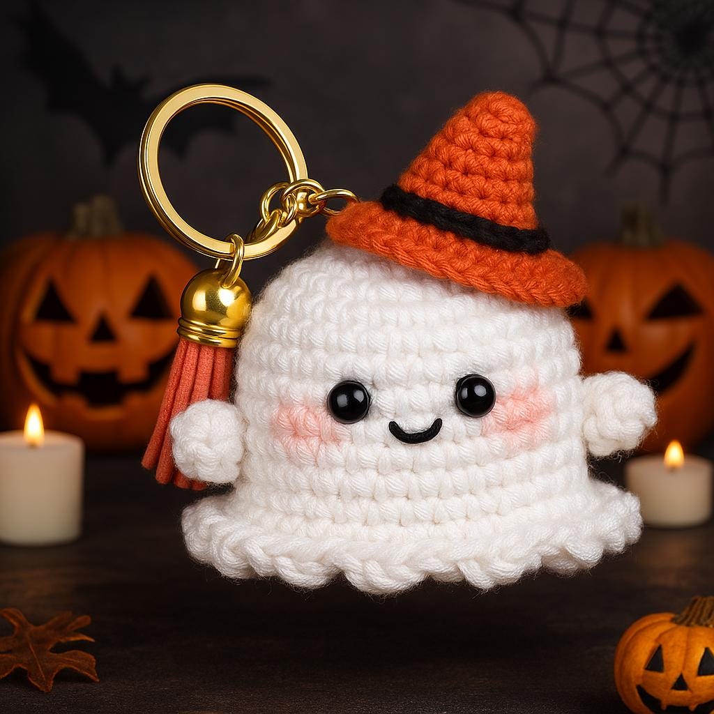 Halloween Amigurumi Ghost Keychain Crochet PDF Pattern : Fast, Beginner Friendly