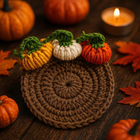 Pumpkin Coaster PDF : Three-Pumpkin Puff Design, Beginner-Friendly Crochet Pattern