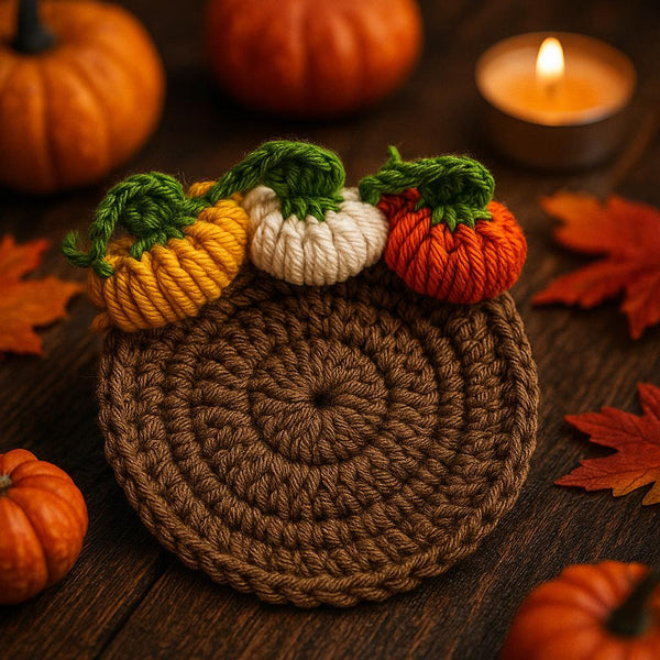 Pumpkin Coaster PDF : Three-Pumpkin Puff Design, Beginner-Friendly Crochet Pattern