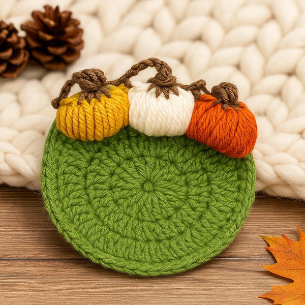 Pumpkin Coaster PDF : Three-Pumpkin Puff Design, Beginner-Friendly Crochet Pattern