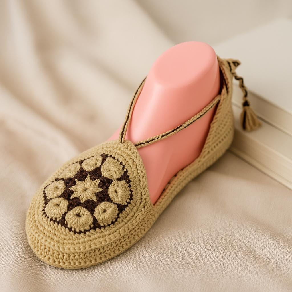 Single-Motif Crochet Sandal PDF Pattern : Size 38–39, Pre-Perforated Sole
