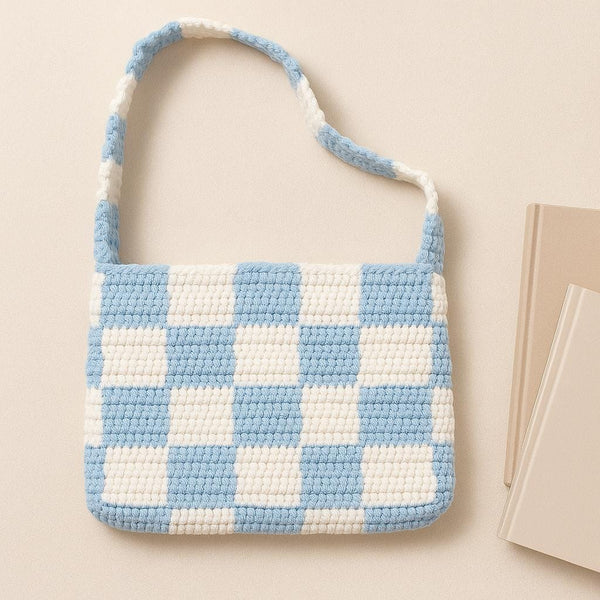 Checkered Bag PDF : Black & White Crochet Checkerboard Shoulder Bag, Strap Strip