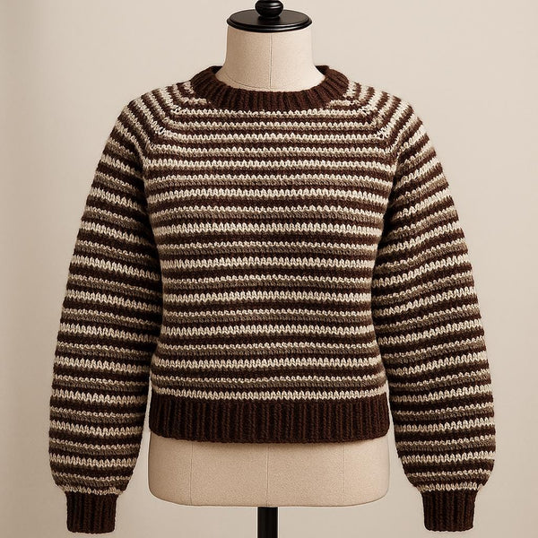 Two-Panel Striped Crochet Sweater Pattern PDF : Beginner Friendly, Seam-Easy Rectangles, Vertical Rib Neck & Hem