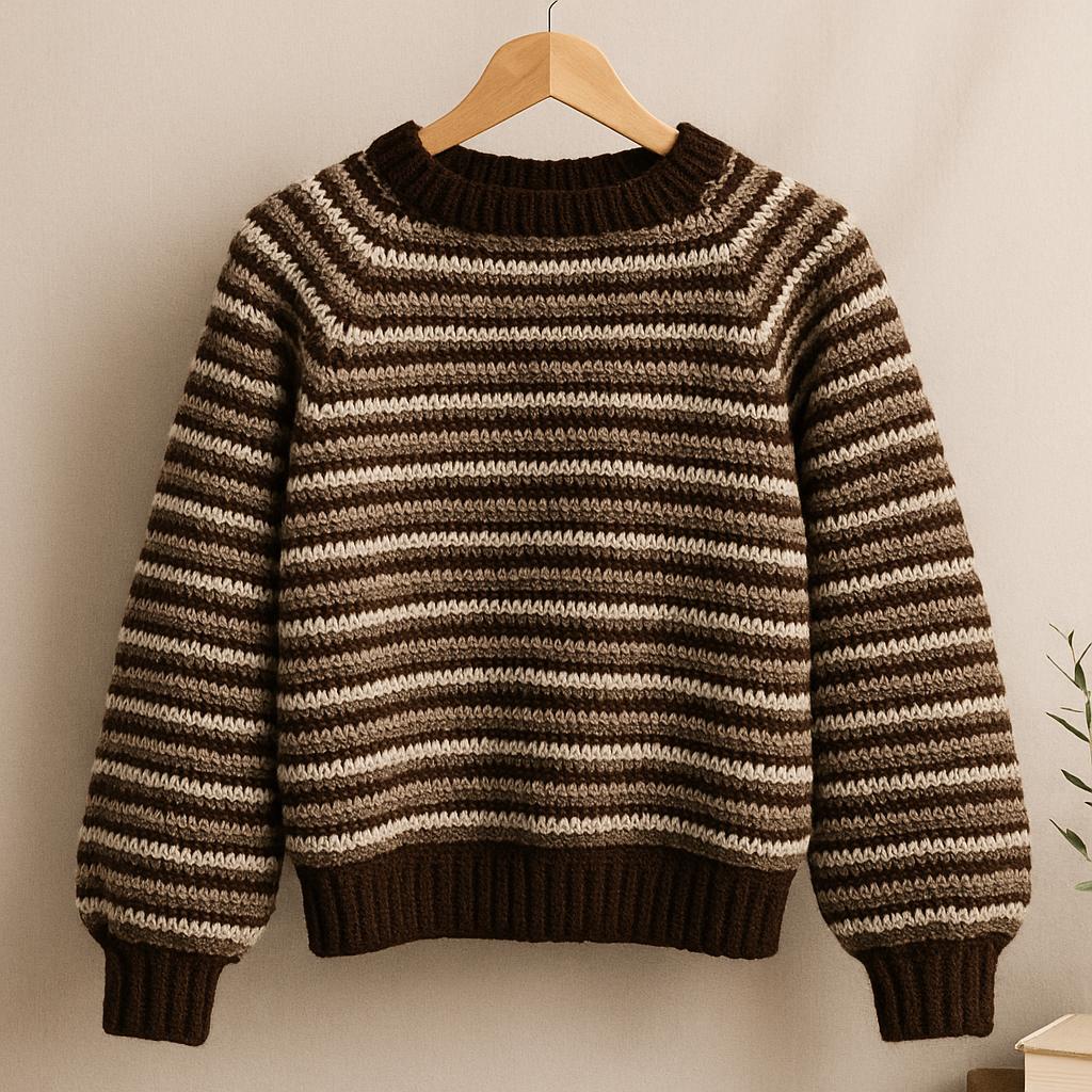 Two-Panel Striped Crochet Sweater Pattern PDF : Beginner Friendly, Seam-Easy Rectangles, Vertical Rib Neck & Hem