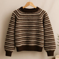 Two-Panel Striped Crochet Sweater Pattern PDF : Beginner Friendly, Seam-Easy Rectangles, Vertical Rib Neck & Hem