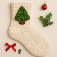 Christmas Sparkly Tree Appliqué Crochet House Socks Pattern PDF : One-Piece, Reversible
