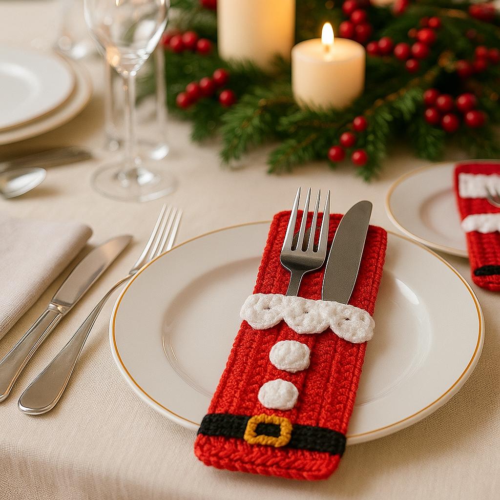 Christmas Cutlery Holder : Santa Pocket Crochet Pattern (PDF Download)