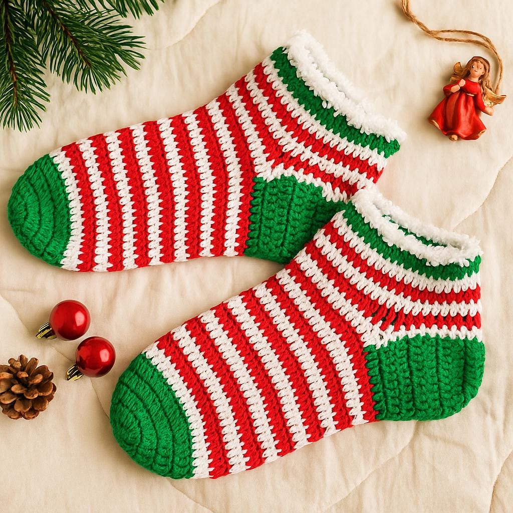Christmas Crochet Socks Pattern PDF : Instant Download