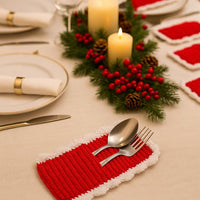 Christmas Herringbone Texture Cutlery Holder Crochet Pattern PDF : Holiday Table Sleeve