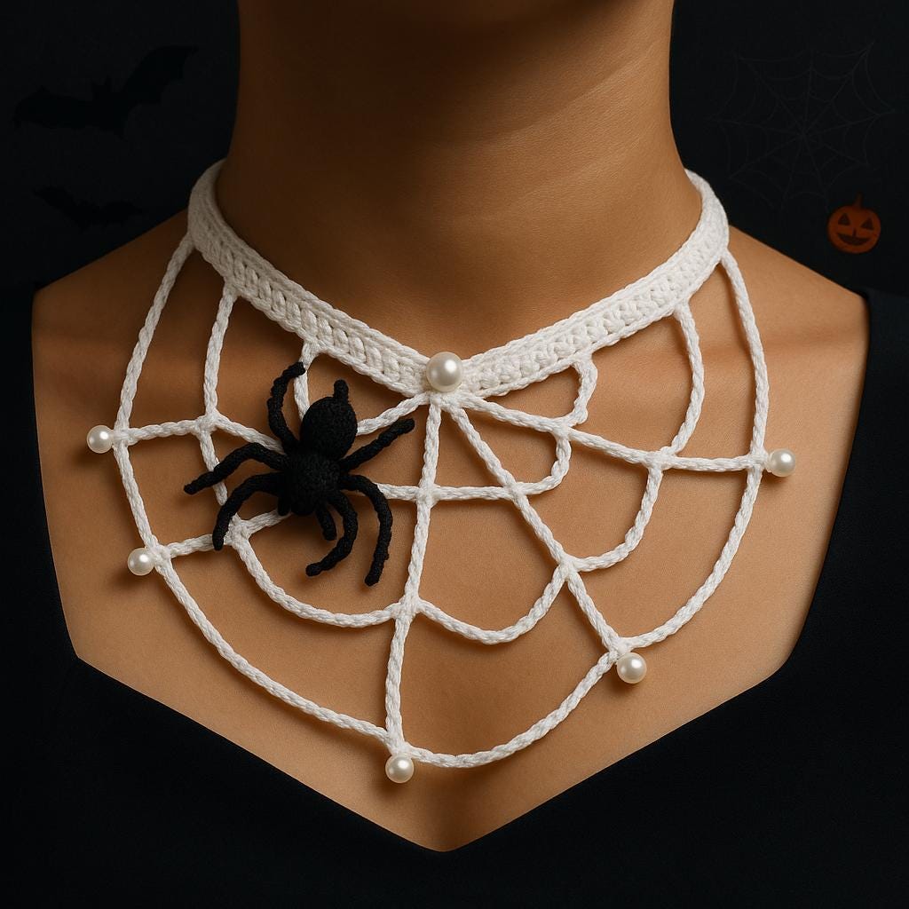 Halloween Crochet Pattern: Spider-Web Choker Necklace PDF | Beginner Friendly | US Terms | Instant Download