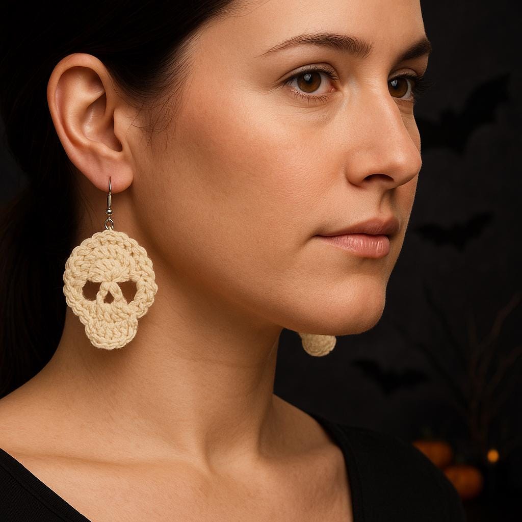 Crochet Pattern: Skull Earrings PDF | Gothic Halloween Jewelry | Instant Download