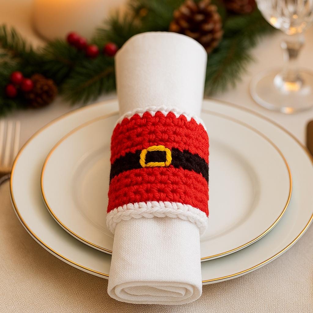 Santa Belt Napkin Ring Crochet Pattern: Beginner Holiday Decor (PDF)
