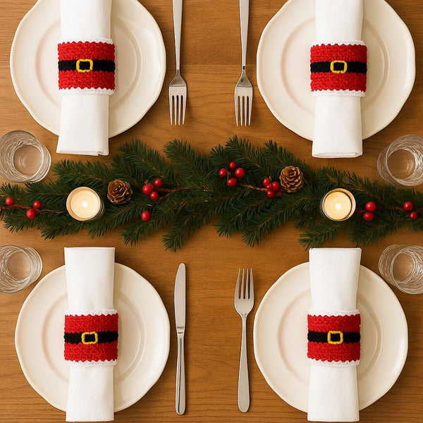 Santa Belt Napkin Ring Crochet Pattern: Beginner Holiday Decor (PDF)